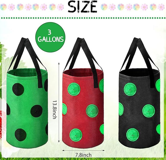 Honeydak Upside Down Tomato Strawberry Grow Bags Hanging Garden Planter Aeration Fabric Grow Bags for Strawberry Tomato Herb Vegetables Outdoor Plants(3 Pack,13 Holes Style)
