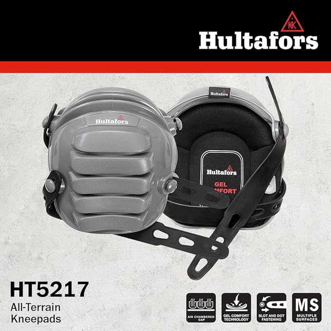 Hultafors Work Gear HT5217 All-Terrain Gel Kneepads for Work with Thick Layered Gel Cushion, High Density Closed-Cell Foam and Neoprene Padding, All-Terrain Cap Design, Flexible Rubber Straps