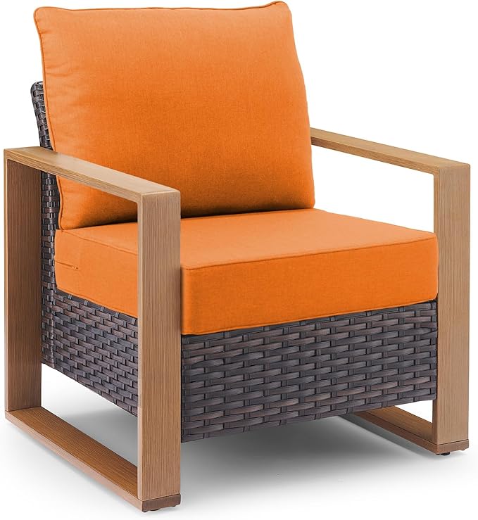 Outdoor Chair Cushions, 6 Inch Thick Patio Seat & Back Cushions Set with Removable Cover, Waterproof Patio Cushions for Outdoor Furniture, 22 x 24 Inch, Orange 2-Set