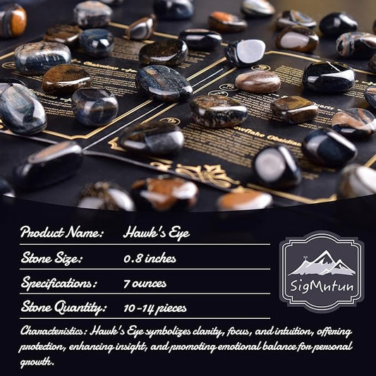 Polished Stone Set Hawk's Eye Crystals, 0.8" Handpicked Tumbled Gemstones Rocks, Pebbles for Reiki, Chakra, Healing, Home Decor