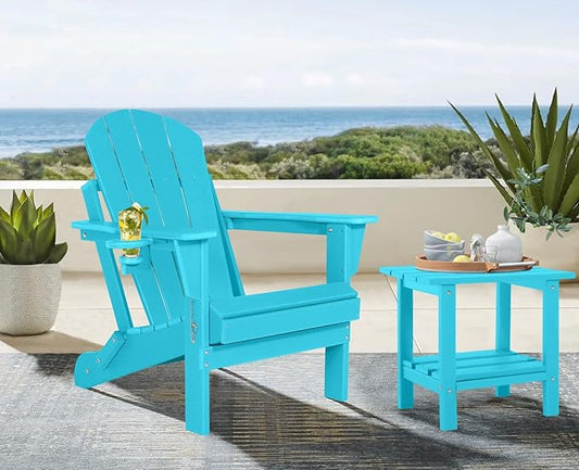 Folding Adirondack Chairs Set of 4- Plastic Adirondack Chairs with Cup Holder, Weather Resistant for Outdoor, Patio, Lawn, Garden, Backyard Deck, Fire Pit - Turquoise