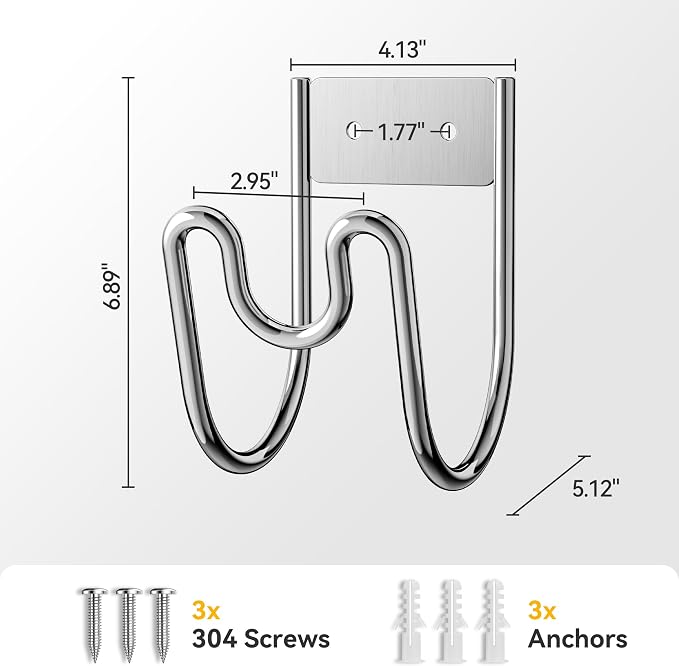 Garden Hose Holder Wall Mount - SS304 Stainless Steel Water Hose Hanger Heavy Duty Rack for Extension Cords Vacuum Hose Outside Silver (2 Pack)