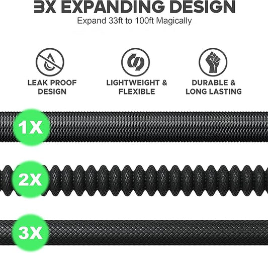100 ft Expandable Garden Hose, New Flexible Expanding Hose with 10-Function Spray Nozzle, 3/4" Brass Fittings Leakproof Design, Retractable Latex Core, All New 2026 Expandable Water Hose