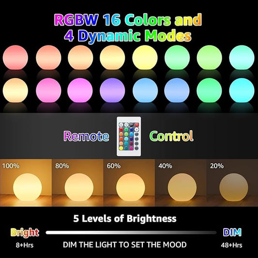 FUYO 16-inch LED Ball Lamp with Remote Rechargeable Waterproof, Glowing Globe Light 16 RGB Colors Orb Sphere for Indoor Outdoor Home Patio Pool Party Decor (White 16-inch)