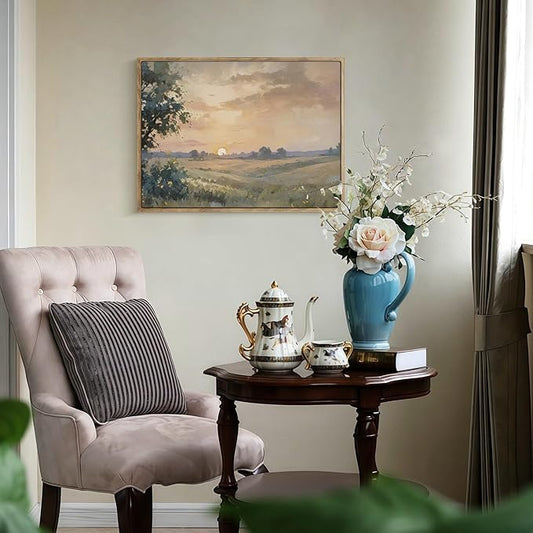 Vintage Canvas Wall Art Sunset Wall Decor Landscape Countryside Wilderness Oil Painting Rustic Picture Modern Farmhouse Print Nature Scenery Prints Living Room Bedroom Bathroom 12x16 Inch Framed