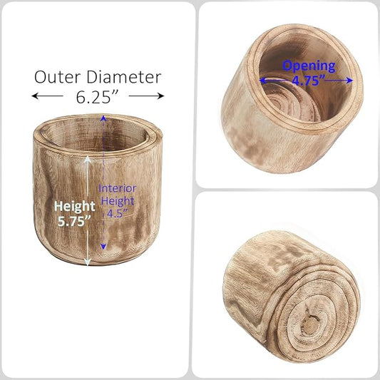CYS EXCEL 6.25'' Burnt Finish Cylinder Planter Lightweight Natural Wood Cachepot for Indoor Plants, Succulents, Herbs, Home & Office Decor