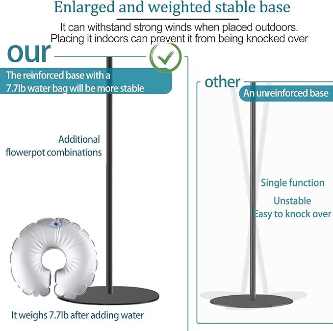 2 Set Shepherd's Hook Stand Plant,Bird Feeder,Wind Chime Hanger Stand, Waterproof Metal & Adjustable-Height Standing Pole Holder for Lantern and Wreath, Indoor & Outdoor