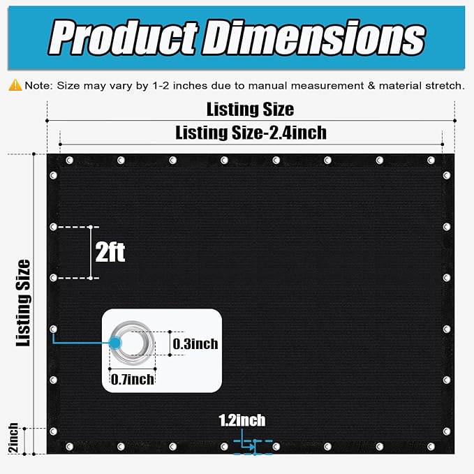 Amagenix 90% Sun Shade Cloth with Grommets, 12' x 20' Pergola Replacement Shade Cover Canopy Privacy Screen for Outdoor Patio Garden, Black (We Customized)