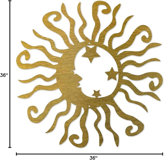 Riverside Designs Wacky Solar Moon Metal Wall Art Steel Outdoor Decor | Heavy-Duty and Waterproof | Made in USA (Gold, 36L x 36W)