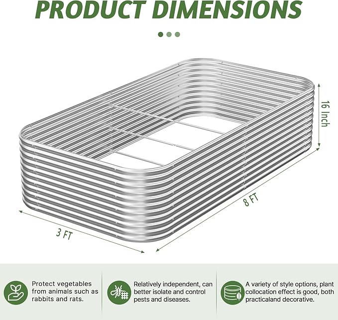 2 Pack Tall 8FT Raised Beds for Gardening, Corrugated Galvanized Steel Raised Garden Bed, Outdoor Metal Above Ground Garden Bed for Vegetables and Flowers-8x3FT
