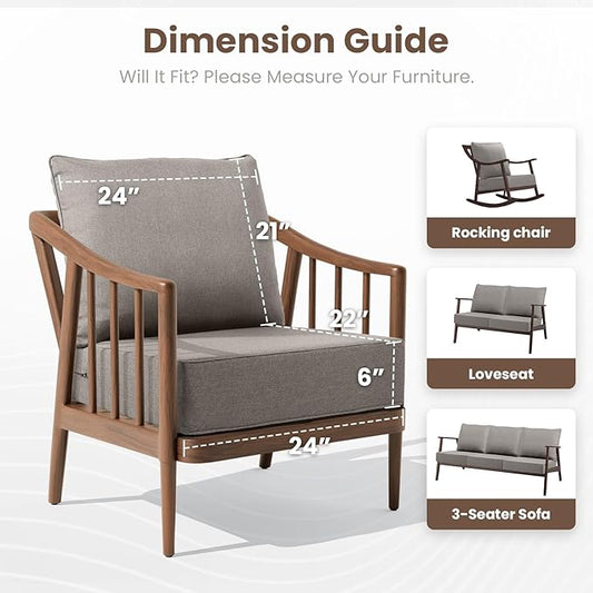Outdoor Chair Cushions, 6 Inch Thick Patio Seat & Back Cushions Set with Removable Cover, Waterproof Patio Cushions for Outdoor Furniture, 22 x 24 Inch, Gray 2-Set