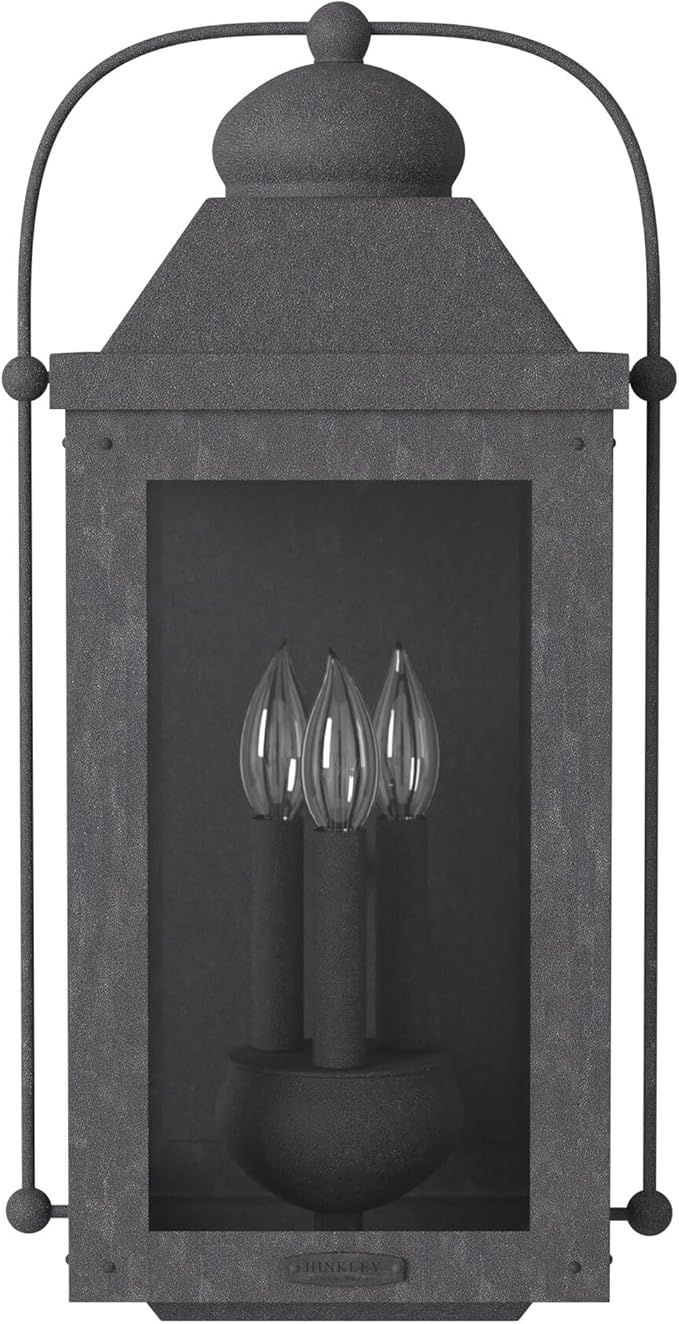 Hinkley Anchorage Large Three Light Wall Mount Lantern - Estate & Heritage Series, Aluminum, Clear Glass - Aged Zinc Finish