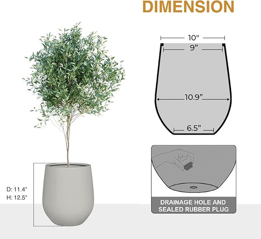 12.5" H x 11.4" D Corso Fiberstone Round Tapered Planter, Christmas Tree Planter, Smooth Finishes, Weather Resistant for Indoor & Outdoor Use, 2 Extra Coco Mats (Light Gray, 9" Pot Opening)