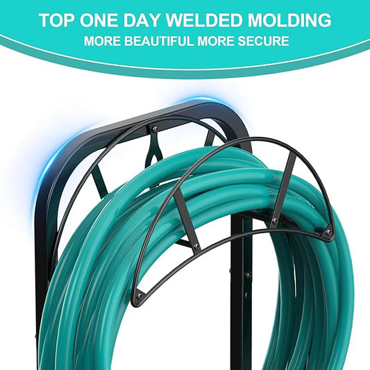 Meykwod Garden Hose Holder, Heavy Duty Water Hose Holder with 4 Spikes Holds 150ft Water Hose, Sturdy Freestanding Hose Stand Hose Hanger Hose Storage for Outside Yard Lawn (Metal, Black)