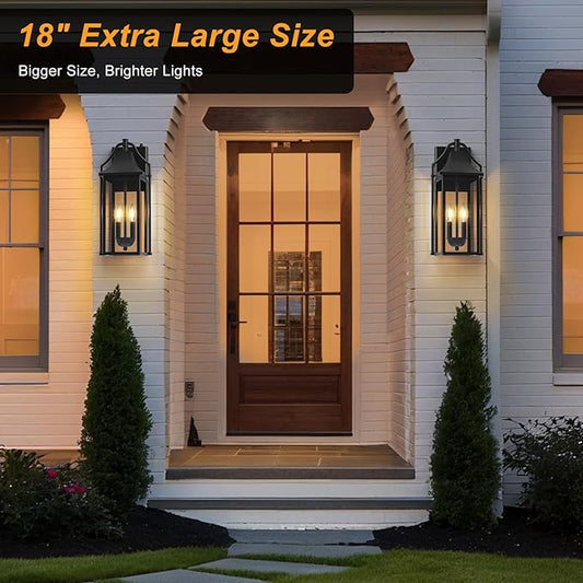 πππ°π΅ Outdoor Wall Sconce Fixture, Dusk to Dawn Patio Lights Waterproof Exterior Lanterns, 2-Light Modern Wall Light Mounted with Glass, Black Outside Lights for House Front Door Entryway