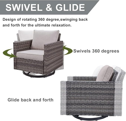 HUMMUH Patio Furniture Set with Fire Pit Table 41 in 55,000 BTU,5 Piece Wicker Outdoor Conversation Sets -Sturdy Outdoor Swivel Rocker Chairs Patio Sofa for Porch,Garden,Backyard