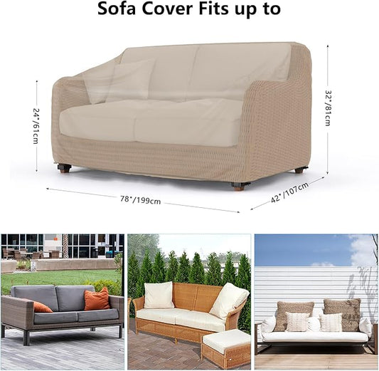 Heavy Duty Patio Sofa Cover, Mrrihand 3-Seater Outdoor Sofa Loveseat Cover, Outdoor Patio Furniture Cover with Air Vent and Handles, 78" W×42" D×32" H, Brown