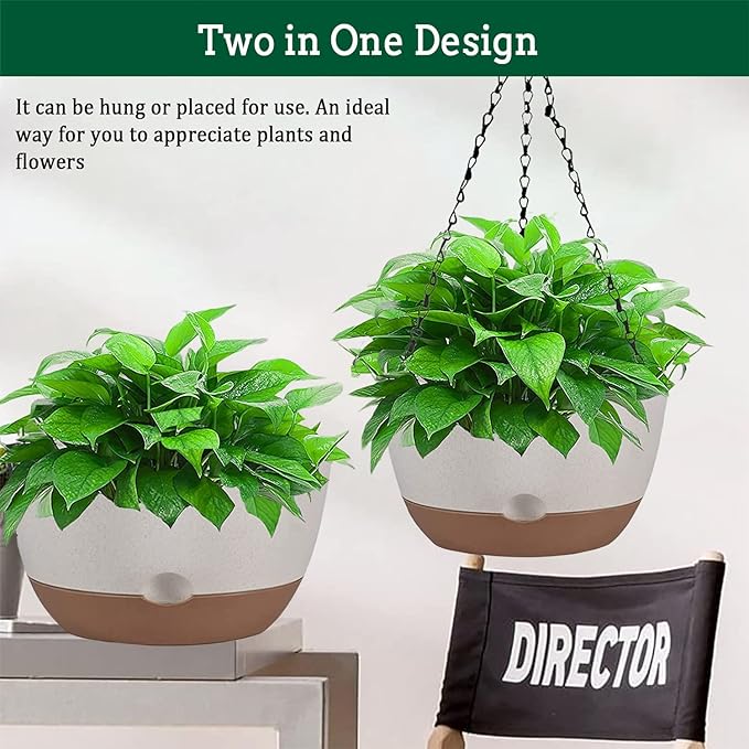 Hanging Planters for Indoor Plants, 2 Pack 10 Inch Self Watering Pots with Macrame Plant Hanger, Hanging Baskets Holder for Outdoor Garden Home Ceiling Window Decor