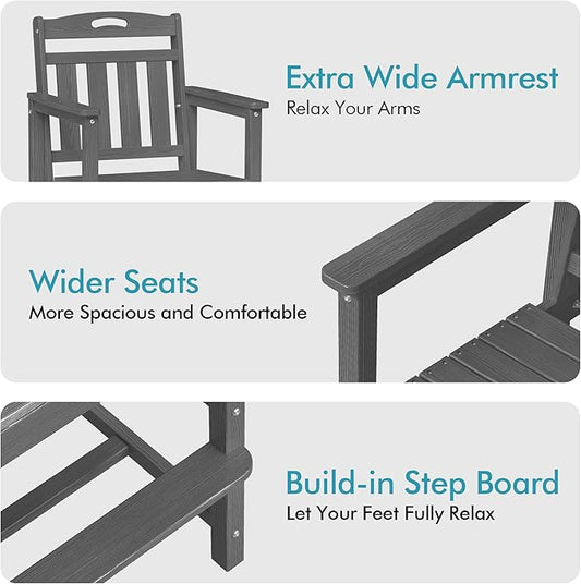 Ciokea Oversized Tall Bar Chairs Set of 2, HDPE Adirondack Outdoor Bar Chairs with Footrest, All-Weather Barstools with High Back for Balcony, Bistro, Porch, Deck, Pool, Backyard, Grey