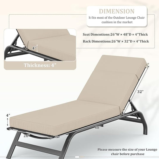 Chaise Lounge Cushions Outdoor, 80" L X 26" W X 4" D Lounge Chair Cushions for Outdoor Furniture, High-Density Foam Outdoor Chaise Cushion-Waterproof Fade-Resistant ThickPatio lounge chair cushion