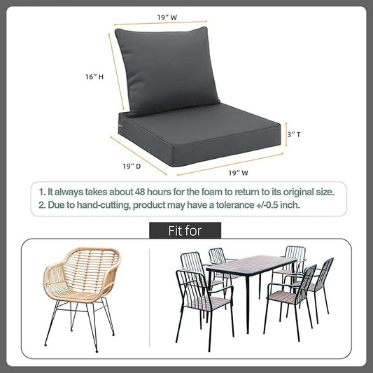 Favoyard Outdoor Seat Cushion Set 19 x 19 Inch Waterproof & Fade Resistant Patio Furniture Cushions with Removable Cover Deep Seat & Back Cushion with Handle and Adjustable Straps for Chair Sofa Couch