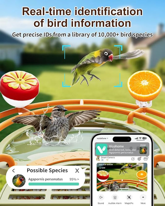 Bird Feeder with Camera, Smart Birdfeeder with Cam Solar Powered, 2K HD Video, AI Identification, Instant Arrival Alerts, IP66 Bird Bath & Feeder,Gift for BirdLover (with BirdBath, Green)