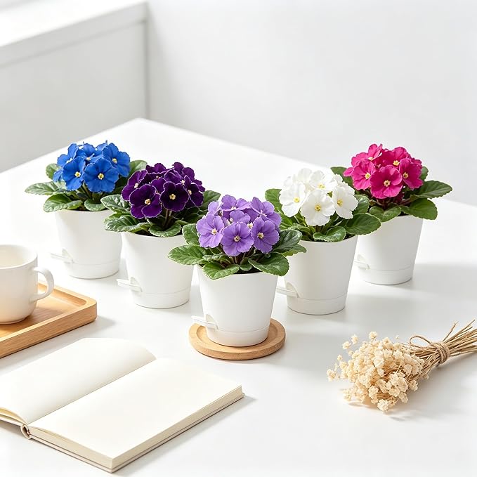 12 Pack 4 Inch African Violet Pots Self Watering, Self-Watering Planters with Drainage Holes & Reservoir, White Plastic Pots for Indoor Outdoor Plants, Succulents & Flowers