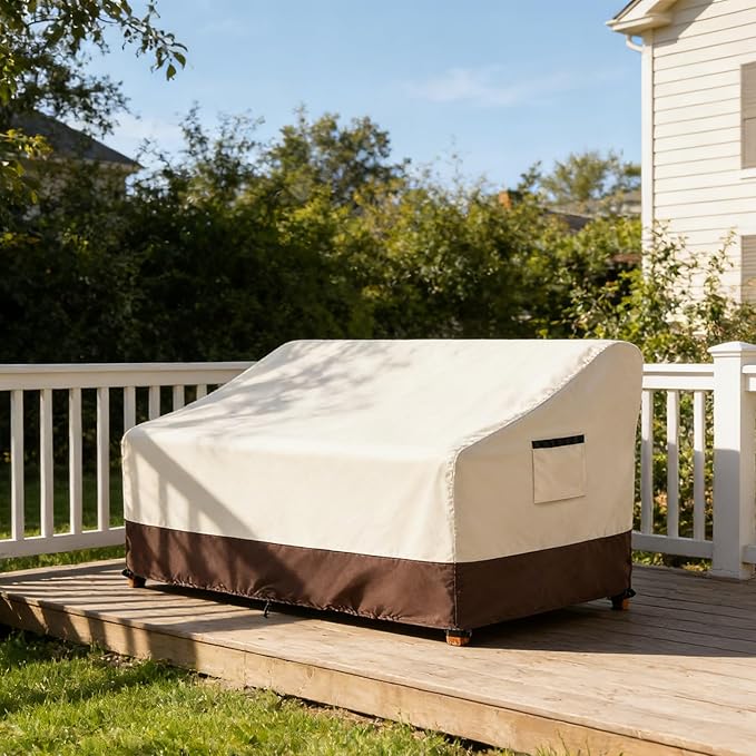 3-Seater Patio Sofa Cover, 600D Heavy Duty Waterproof Outdoor Sofa Covers, 85 W x 38 D x 35 H Inches Outdoor Couch Cover, Patio Furniture Covers, Lvory&Brown