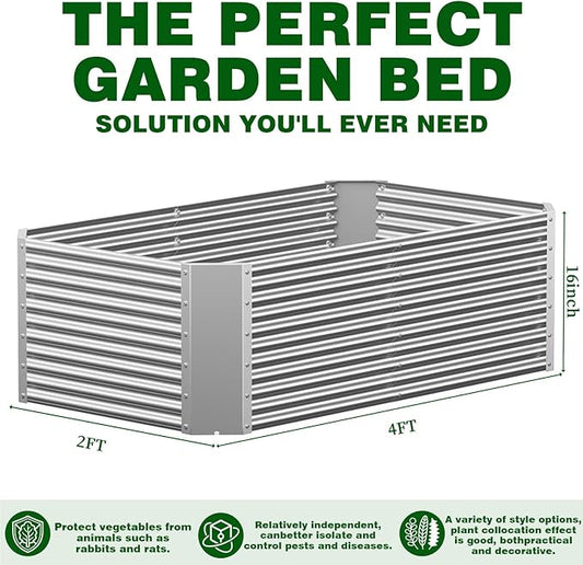 2 Pack 4x2x1.4 ft Galvanized Steel Raised Garden Bed, Extra-Deep Metal Planter Box for Vegetables, Herbs, and Flowers, Rust-Resistant for Backyard and Balcony Use