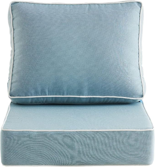 ARTPLAN 24x24 Deep Seat Patio Cushions for Outdoor Furniture,Extra 6 inch Thick,Back 18"x24",Removable,Replacement,Dyed Polyester,Outdoor/Indoor,Light Blue