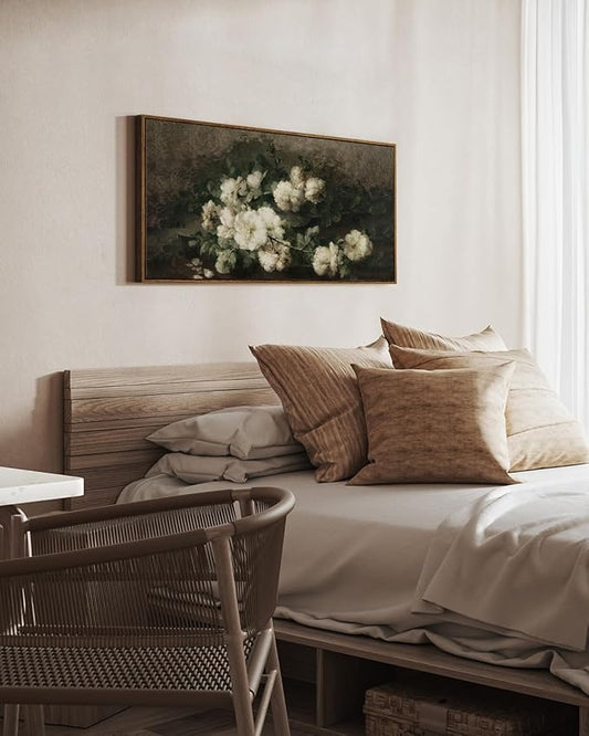 InSimSea Extra Large Framed Vintage Wall Art, Living Room Country Farmhouse Decor, Flowers Landscape Paintings, Canvas Prints, Retro Floral Long Pictures for Bedroom Above of Bed,24x48inch