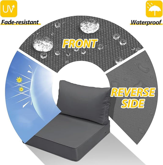 AAAAAcessories Outdoor Seat Cushions for Chairs, Fade-Resistant, Waterproof Patio Furniture Replacement Cushions, 24" x 24" x 5" + 24" x 13.5", Dark Gray