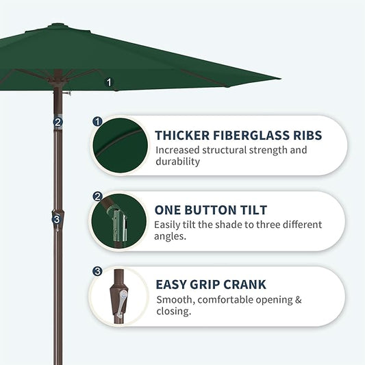 PatioKingdom 11FT Patio Umbrella,Outdoor Umbrella with Push Button Tilt and Crank,Market Table Umbrella with 8 Sturdy Fiberglass Ribs UV Protection(Dark Green, 11FT)