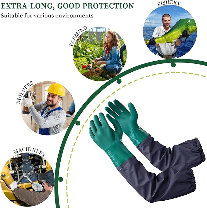 Coopache Full Arm Pond Gloves with Cotton lining Extra Long Waterproof Glove for Pond Cleaning/Machinery Industry 25-inch