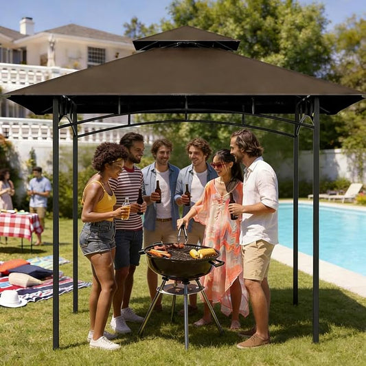 Grill Gazebo Replacement Roof, 5x8ft Outdoor BBQ Gazebo Canopy Cover, Double Tiered Grill Gazebo Replacement Roof for #L-GG001PST-F