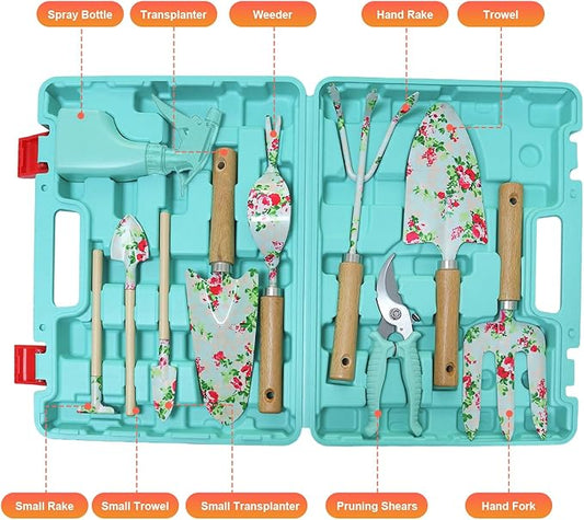 Heavy Duty Garden Hand Tools Set Gardening Hand Tools for Women Gardening Tool Set Gardening Gifts Gardening kit for Women (Light Green)