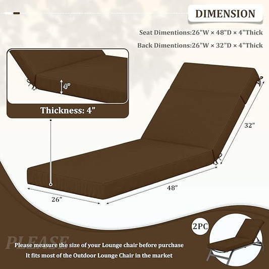 2 Pcs Chaise Lounge Cushions Outdoor, 80" L X 26" W X 4" D Lounge Chair Cushions for Outdoor Furniture, High-Density Foam Patio Chaise Cushion-Waterproof Fade-Resistant ThickPatio lounge chair cushion