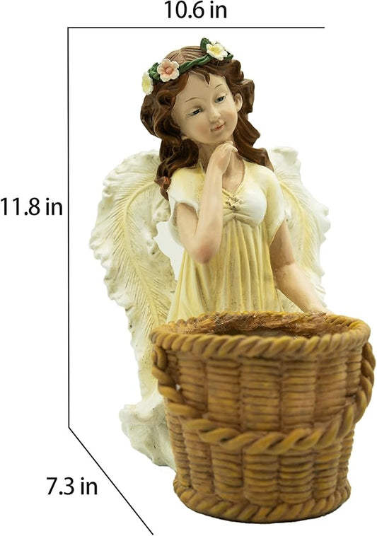 Garden Angel Planter, 11.8 inch Decorative Resin Fairy Flower Pot, Hand Painted Outdoor Patio Figurine
