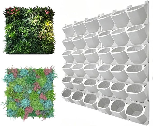 36 Pockets Living Wall Planter Indoor, Self Watering Wall Hanging Planters for Outdoor Plants Stackable, Cascading Vertical Planter Garden (36 planters White)