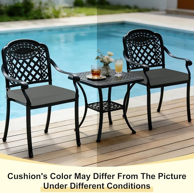 downluxe Waterproof Outdoor Chair Cushions for Patio Furniture, 24" x 24" x 4" Patio Chair Cushion with Non-Slip Ties & Portable Handle, Square Outdoor Cushion with Removable Cover, Dark Grey, 2 Pack
