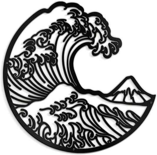SIGNLEADER Metal Wall Art Decor The Great Wave Landscape Minimalist Modern Abstract Wall Sculpture Hangings Home Decoration for Living Room, Bedroom, Bathroom, Kitchen, Outdoor - 30" Black