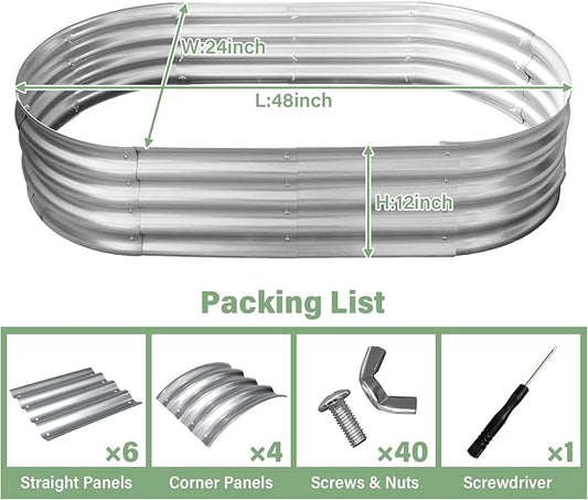 TATAANTY Galvanized Raised Garden Bed for Outdoor: 4x2x1ft Durable Metal Vegetable Plant Container Kit - Oval Planter Box for Gardening Flower Trough (2 Pack)