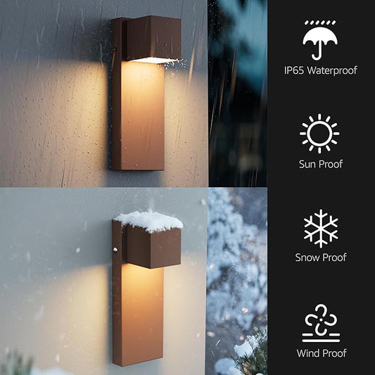 2 Pack 13" Modern Outdoor Led Wall Light,16W 3000K 1200Lumen Porch & Patio Hardwired Wall Mount Wall Sconces,Exterior IP65 Waterproof Aluminum Wall Lamp for Front Door Garage Garden(Rust)