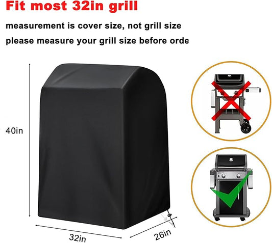 Grill Cover, Small 32-Inch Waterproof UV Resistant Heavy Duty BBQ Grill Cover for Outdoor Grill, Fit for Nexgrill Brinkmann Weber Char-Broil and More