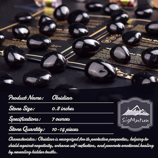 Polished Stone Set Obsidian Crystals, 0.8" Handpicked Tumbled Gemstones Rocks, Pebbles for Reiki, Chakra, Healing, Home Decor