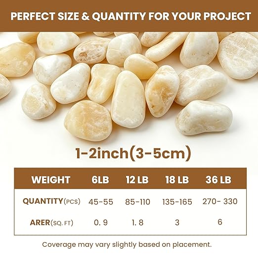 12 lbs Beige Natural Stone Gravel, 1-2 inch Polished Pebbles for Plants, Vases, Aquariums, DIY Crafting, Home Decor, and Garden Landscaping Stones