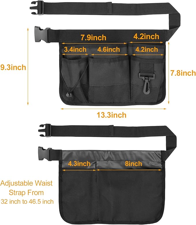 Gardening Tool Waist Bag Belt Heavy Duty Oxford Tool Apron with 7 Pockets of Different Sizes and Depth (Black)