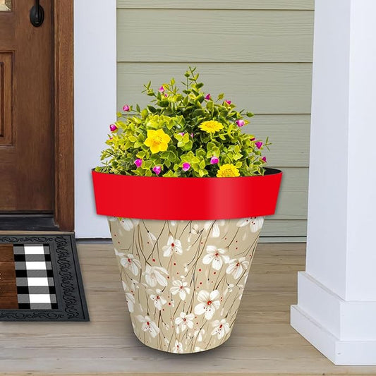 Briarwood Lane Tan and Red Floral Large Planter