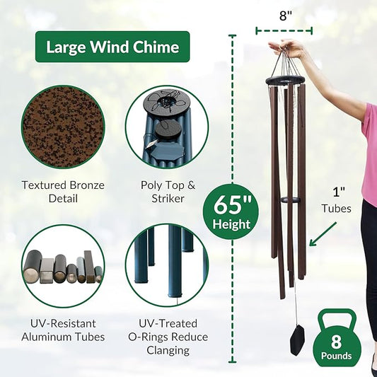 Lambright Chimes Church Bell Large 65" Tall Bronze Personalized Wind Chime, Custom Windchimes for Memorial, Sympathy, Loss, Anniversary for Wife, Friend, Mother, Grandmother, Pet - Made in America