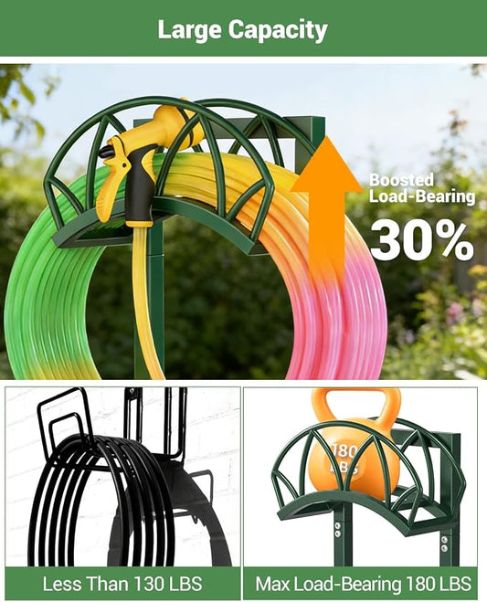 HZE Garden Hose Holder, Freestanding Water Hose Reel Stand for Outside, Heavy Duty Detachable Metal Storage Rack Holds 160 FT for Yard Lawn Farm, Green